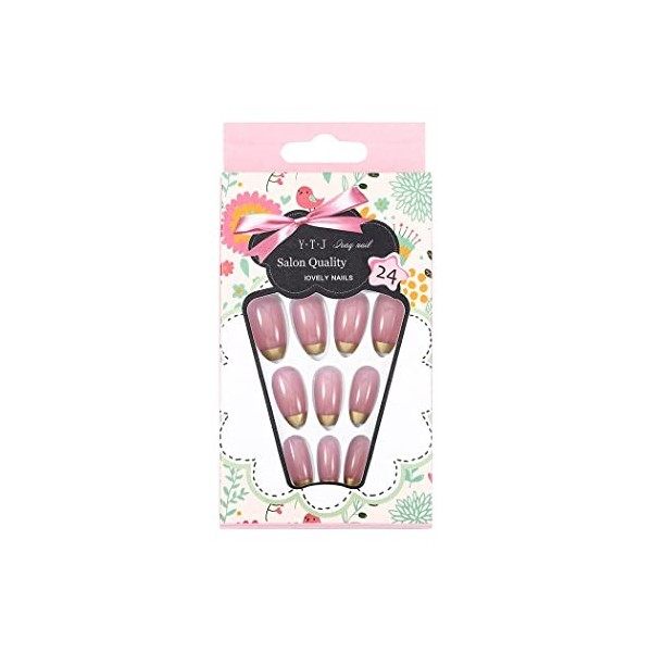 Sethexy Moyen Longue Ballerine Faux ongles Cercueil Rose 24 pièces Couverture complète Acrylique Appuyez sur False Nail Tips 