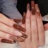 Brishow Faux ongles longs faux ongles marron paillettes presse sur ongles ballerine acrylique bâton sur ongles 24 pièces pour