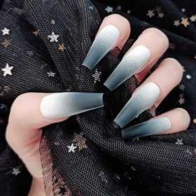 Sethexy Mat Ballerine Faux ongle Longue Cercueil Pente Faux ongles 24 pièces Acrylique Appuyez sur Art Nail Tips pour les fem