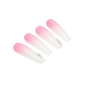 Brishow Faux Ongles longs faux ongles cristal rose presse sur ongles ballerine bâton sur ongles 24 pièces pour femmes et fill