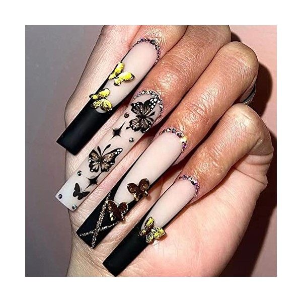 JUSTOTRY 24 Pcs Faux Ongles Long avec Snake,Blanc Heart French Press on Nails,Spider Cercueil Faux Ongle avec Colle Pour Femm