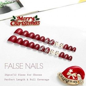 Brishow Faux ongles noël courts faux ongles neige élan acrylique presse sur ongles couverture complète bâton sur les ongles 2