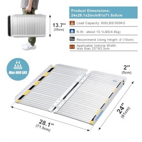 Ruedamann Rampe de seuil de 0,6 m pour marches de maison, escaliers, portes, scooters de mobilité, rampe pliable pour fauteui