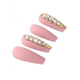 Brishow Faux Ongles Rose Cristal Presse sur Ongles Ballerine Acrylique Bâton sur Ongles 24 pcs pour Femmes et Filles