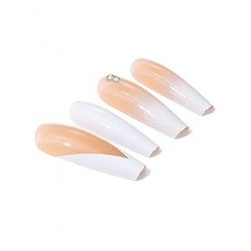 Brishow Faux Ongles Français Faux Ongles Nude Blanc Presse sur Ongles Ballerine Acrylique Bâton sur Ongles 24pcs pour Femmes 
