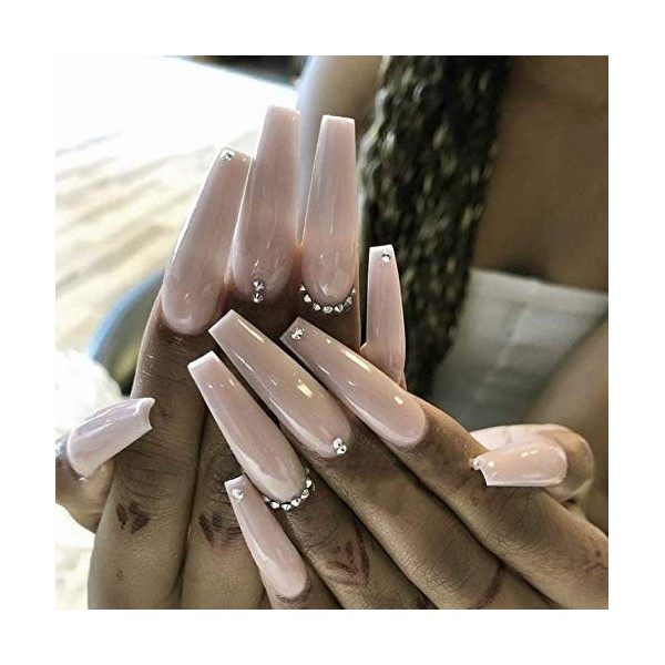 Brishow Cercueil Longs Faux Ongles Nude Cristal Appuyez sur les Ongles Ballerine Acrylique Couverture Complète Bâton sur les 