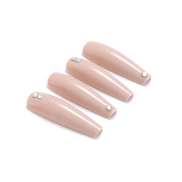 Brishow Cercueil Longs Faux Ongles Nude Cristal Appuyez sur les Ongles Ballerine Acrylique Couverture Complète Bâton sur les 