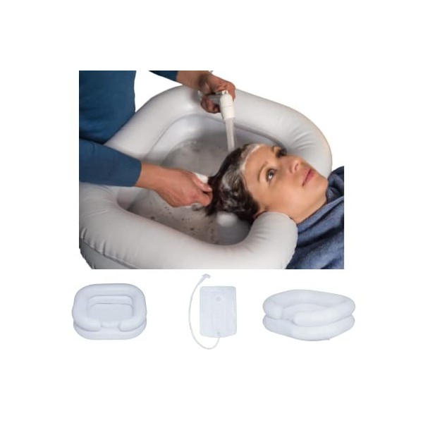 Lavabo gonflable pour les cheveux avec coussin intégré, réservoir deau, douchette. Bac à shampoing/lave-tête domicile pour p