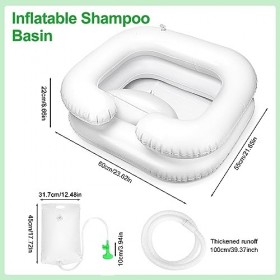 Lavabo à Cheveux pour Alité, Bassin à Shampoing Gonflable Portable avec Oreiller et Tuyau de Vidange de 1m et Sac à Eau pour 