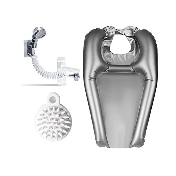 Lavabo Portable Gonflable, DOYUKY Lave-Cheveux Gonflable en Pvc avec une Pomme de Douche + une Brosse le Shampooing, Douchett