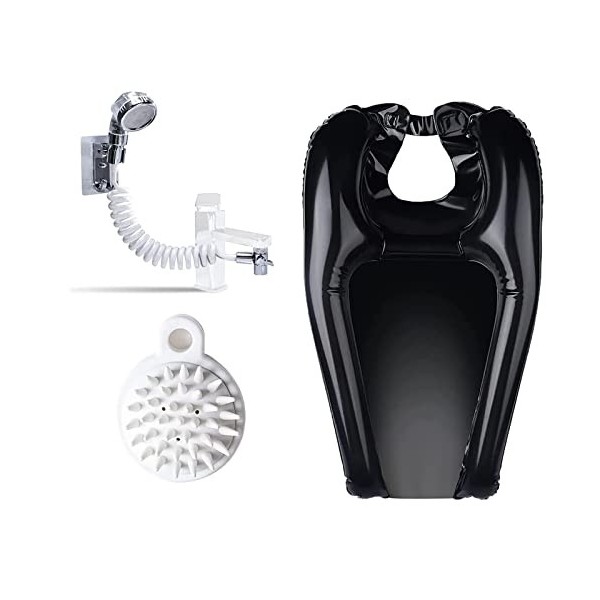 Lavabo Portable Gonflable, DOYUKY Lave-Cheveux Gonflable en Pvc avec une Pomme de Douche + une Brosse le Shampooing, Douchett