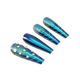 Brishow Cercueil Faux Ongles Vert Longue Faux Ongles Ballet couverture complète acrylique coller sur les ongles 24pcs pour Fe