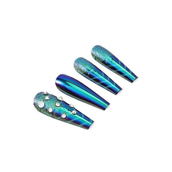 Brishow Cercueil Faux Ongles Vert Longue Faux Ongles Ballet couverture complète acrylique coller sur les ongles 24pcs pour Fe