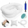 Lavabo gonflable pour les personnes alitées, avec tuyau de vidange de 1 m et oreiller, pour shampooing, bassin de lit, lavabo