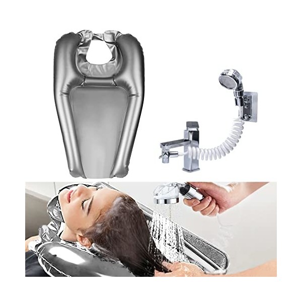 Lave-tête gonflable pour Lavage Cheveux - Lavande Portable avec Croquet et Tuyau Flexible.Appuie-tête Lave-Cheveux Cheveux Ch