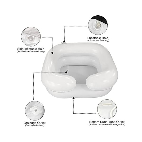 Lavabo à Cheveux Gonflable Portable Lavabo Gonflable pour Shampoing avec Tube de Drainage Bassin Gonflable pour Laver les Che