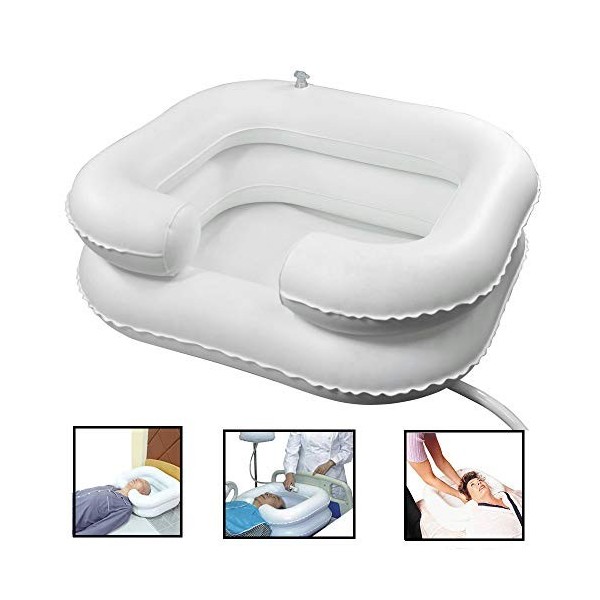 Gelentea Lavabo de shampooing portable gonflable en PVC, système de douche de chevet pour lit de personnes âgées, handicapés,