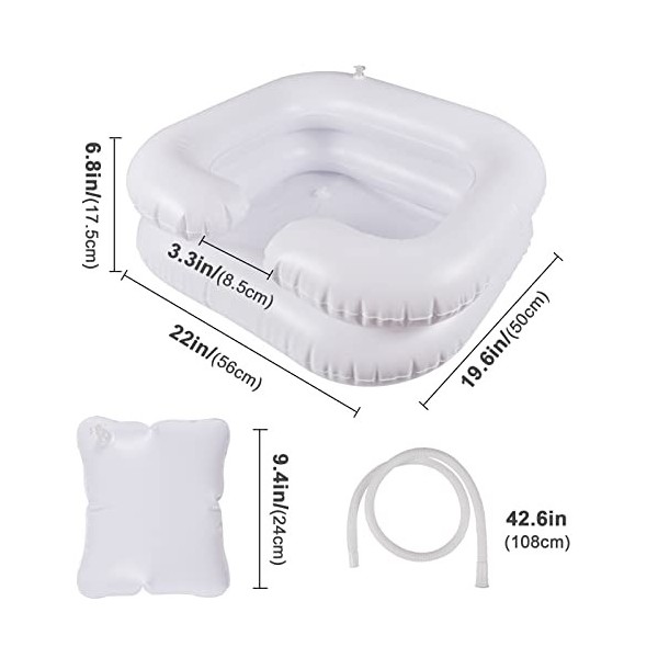 Funmo Lavabo gonflable,Bac à shampooing portable avec tuyau de vidange et oreiller, Portable Lavabo Gonflable pour femmes,enc