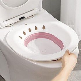 Sitz Baignoire pour toilettes, bidet pliable avec douchette pour traitement des hémorroïdes rose 