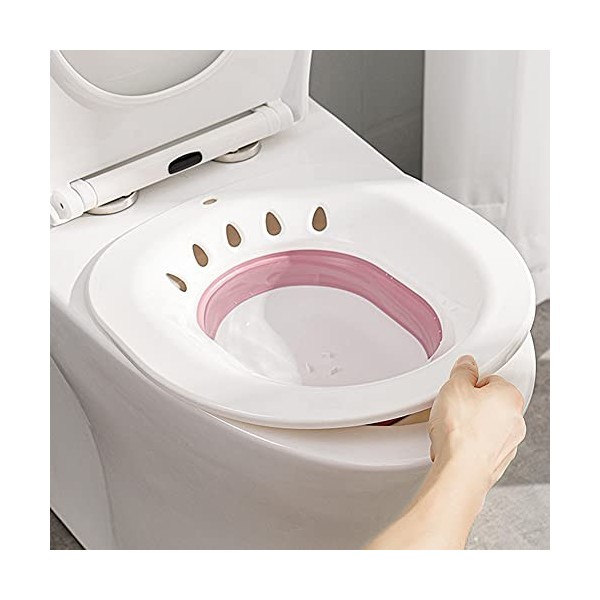 Sitz Baignoire pour toilettes, bidet pliable avec douchette pour traitement des hémorroïdes rose 