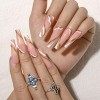 Sethexy Longue Ballerine Faux ongles Rose faux ongles Cercueil Coller sur les ongles Brillant Pente Ongles avec de la colle 2