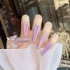 Faux ongles miroir violet, 24 pièces presse sur les ongles cercueil longue couverture complète ballerine joli ongle quotidien