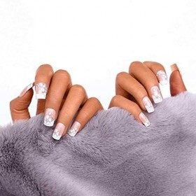 Sethexy 3D Strass Faux Ongles Fleur De Mariage Couverture Complète Salon Paillettes Art Design Acrylique 24 Pcs Faux Ongles p