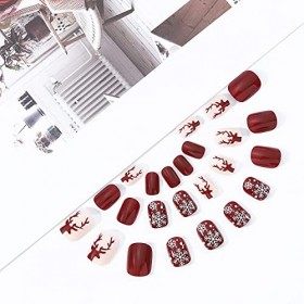 Brishow Faux ongles noël courts faux ongles neige élan acrylique presse sur ongles couverture complète bâton sur les ongles 2