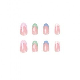 JUSTOTRY 24 Pcs Colorés Amande Faux Ongles Court,Rainbow French Press on Nails Courts, Chic Ovale Faux Ongle avec Colle Pour 
