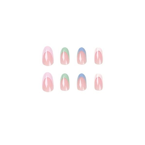 JUSTOTRY 24 Pcs Colorés Amande Faux Ongles Court,Rainbow French Press on Nails Courts, Chic Ovale Faux Ongle avec Colle Pour 