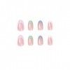 JUSTOTRY 24 Pcs Colorés Amande Faux Ongles Court,Rainbow French Press on Nails Courts, Chic Ovale Faux Ongle avec Colle Pour 