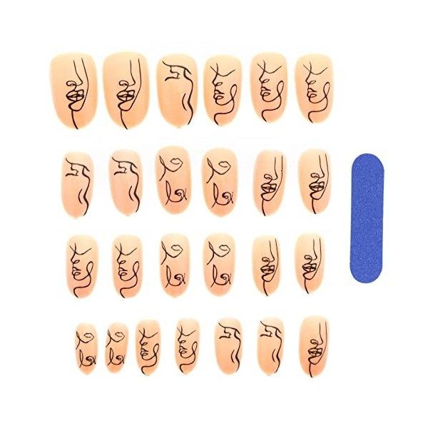 Lot de 24 faux ongles courts avec colle à ongles en ABS pour femme et fille