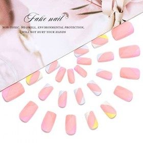 Vatocu Lot de 24 faux ongles carrés de couleur arc-en-ciel pour femmes et filles