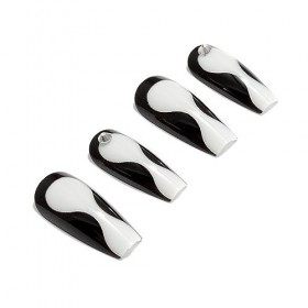 Brishow Cercueil faux ongles noir presse sur ongles cristal ballerine acrylique bâton sur ongles courts faux ongles 24 pièces