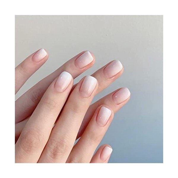 Daterkey Lot de 24 faux ongles carrés courts dégradés blancs brillants pour femmes et filles