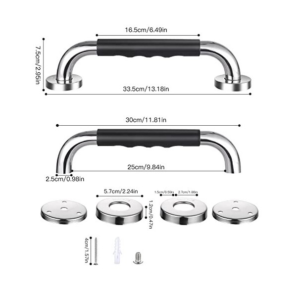 UNIDEAL 2 Pièces Poignée de Baignoire, 33 cm Antidérapante Barre dappui de Salle de Bain, Barre dAppui en Acier Inox Murale