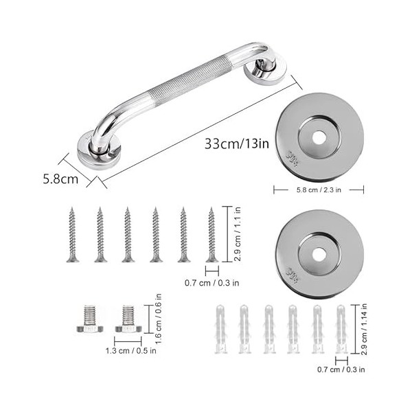 Oruiiju Lot de 2 barres dappui de salle de bain en acier inoxydable 304 avec poignée antidérapante,pour baignoire,toilettes,