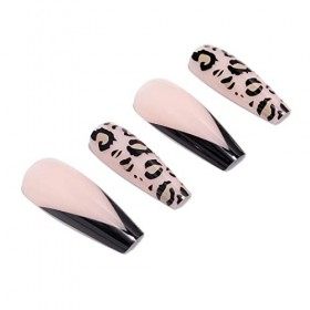 Brishow Faux ongles longs faux ongles léopard presse sur ongles strass bâton sur ongles 24 pièces pour femmes et filles