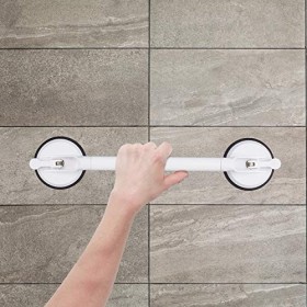 Relaxdays Poignée Ventouse, Extensible, 57-69 cm, Barre Douche & Baignoire, 70 kg, pour Personnes âgées, Mur, Blanc