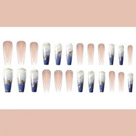 Bufenia Lot de 24 faux ongles longs en forme de V en forme de cercueil ballerine en acrylique à presser sur les ongles en feu