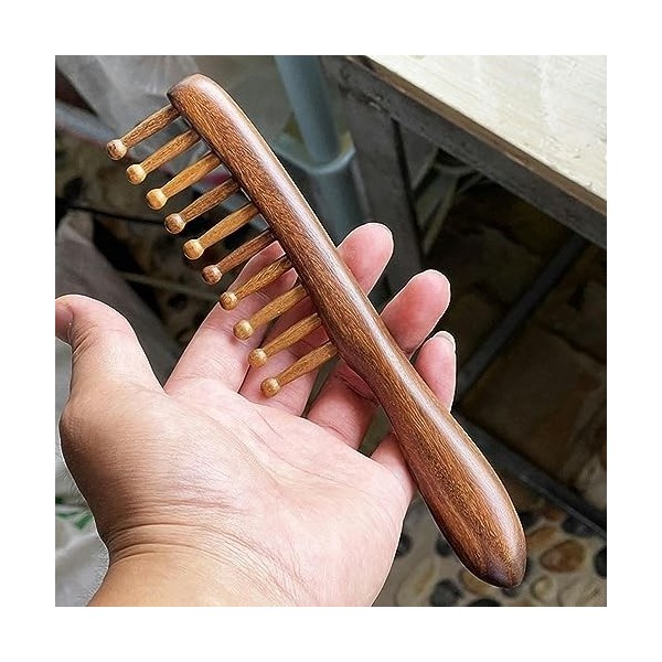 peignes Peigne à long manche en bois de santal Peigne de massage à larges  dents Gua Sha Therapy Cuir chevelu