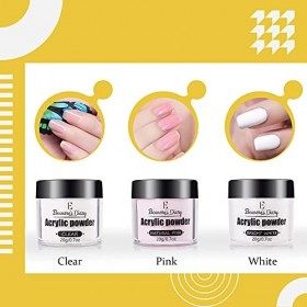 Poudres et Liquides Acryliques pour Ongles, Eleanores Diary Kit de Poudre Acrylique 3 Couleurs et Monomère Liquide pour exte