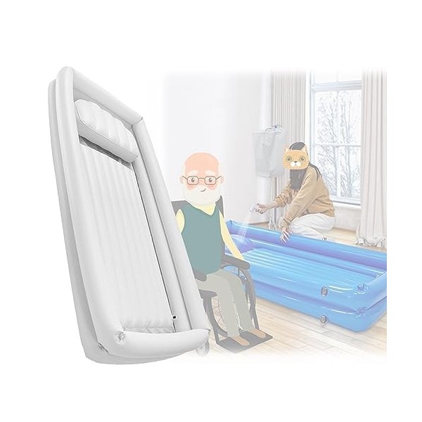 SZIPJAMP Baignoire Médicale Chevet Gonflable avec Coussin dair Douche pour Patients Grabataires Kit Bain PVC Portable Full B