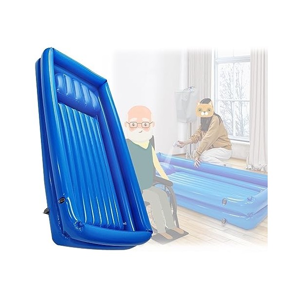 SZIPJAMP Baignoire Médicale Chevet Gonflable avec Coussin dair Douche pour Patients Grabataires Kit Bain PVC Portable Full B