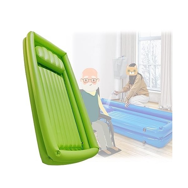 SZIPJAMP Baignoire Médicale Chevet Gonflable avec Coussin dair Douche pour Patients Grabataires Kit Bain PVC Portable Full B