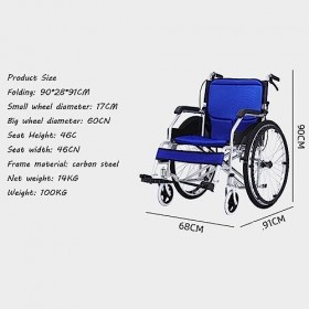 Fauteuil Roulant Pliable en Aluminium Léger, Autopropulsé Manuel avec Freins à Main, Chaise de Transport Portable pour Person