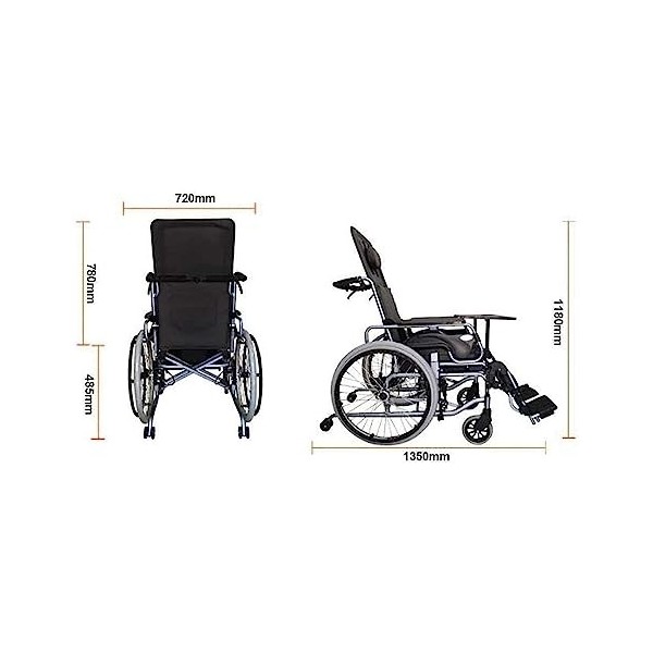 LSHTAR Fauteuil Roulant inclinable avec appuie-tête et Oreiller Amovibles, Fauteuil Roulant de Transport léger entièrement Pl