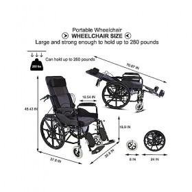 LSHTAR Fauteuil Roulant Manuel Pliable pour handicapés, Fauteuil hydraulique allongé avec accoudoir Amovible, Repose-Jambes é