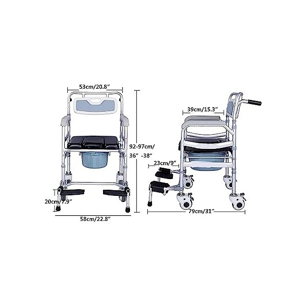 LSHTAR Fauteuil Roulant de Transport de Commode de Chevet, Chaise de Transfert dascenseur Patient avec Le Dossier de Repose-