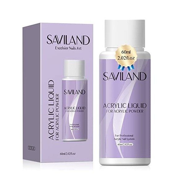 Saviland Liquide Acrylique pour Ongles, 60ml Liquide de Poudre Acrylique pour Ongles, Liquide de Porcelaine Ongle pour lExte